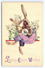 Postcard Loving Easter Wishes Anthropomorphic Human-Like Rabbit Banjo Player picture