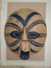 VINTAGE TRIBAL MASK OPEN MOUTH ROUND FACE CARVED WOOD GHANA AFRICAN 10