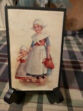 67 Dutch Children Postcard With 1 Cent Stamp In Glass Frame picture