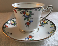 Vintage Sampson Smith Old Royal China Multi-Color Plums Tea Cup and Saucer picture
