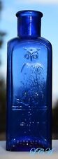 Scarce OWL DRUG Co Cobalt BLUE salts bottle RARE SQUARE w/ Sarah bird BEAUTIFUL picture
