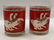 Vintage Glassware Set MCM Culver Christmas Lowball Liquor Rocks Geese picture