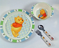 Winnie The Pooh Disney Dinner Set - Plate, Bowl, Fork, Spoon Vintage 2002 Bear picture