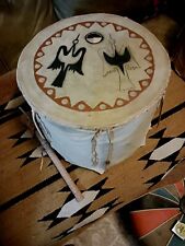 **AWESOME OLD  VINTAGE NATIVE AMERICAN  RAWHIDE RAINBIRD DRUM WITH BEATER NICE