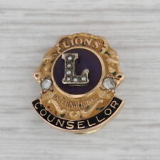 Vintage Lions Club Counsellor Pin 10k Gold Diamond Purple Enamel picture