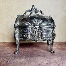 Vintage Victorian Heavy Ornate Silver Metal Jewelry Trinket Box picture