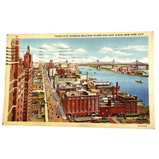 Vintage Tudor City Showing Welfare Island & East River NYC Linen Postcard picture