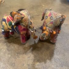 2 Vintage Hand-Crafted ANGLO RAJ Stuffed Cotton Embroidered ELEPHANT India picture