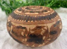 Peruvian Folk Art Hand Carved Gourd, Villagers Traveling to Market with  Llamas picture