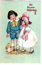 ANTIQUE A-S EASTER Postcard  (KATHARINE GASSAWAY)  BOY AND GIRL, CHICKS HATCHING picture