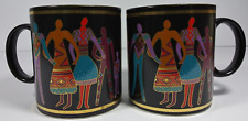 Laurel Burch Familia Del Mundo 1988 Vintage Coffee Mugs Set of 2 picture