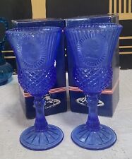 Set Of 2 Avon Fostoria Glass Cobalt Blue George Washington Goblets in Box picture