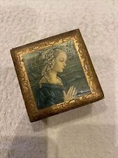 Vintage Square Italian Florentine Gold Leaf Hinged Lid Trinket Decorative Box picture