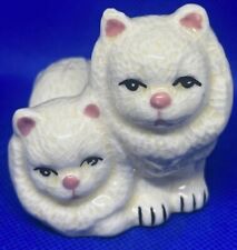 Vintage Porcelain Crackle White Persian Cat Kitten Pair Sculpture Figurine picture