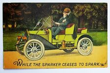 Vintage Antique Auto & Kiss Postcard- While Sparker ceases Spark -Old car Winsch picture