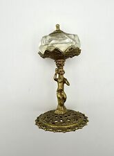Vintage Gold Brass & Crystal Pedestal Cherub Salt Ornate w/lid 4 1/4
