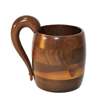 Vintage Wood Mug Walnut Stain Segmented Applied Handle MCM picture