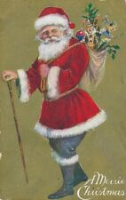 CHRISTMAS - Santa Has A Sack Of Toys Merrie Christmas Postcard - 1910 picture