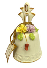 Vintage Arnart Antique Ivory Bisque Porcelain Mission Bell w/ Flowers and Tag picture
