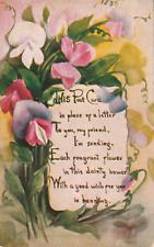 GOOD WISHES FOR YOU POSTCARD 1910 Poem + Flower Bouquet Colorful Antique picture