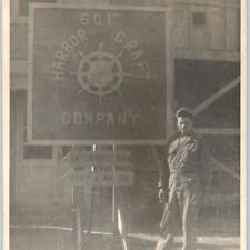 c1950s US Army 501 Harbor Craft Company Sign Real Photo IDd Soldier Brooklyn C47 picture