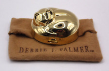 Debbie J Palmer TM Goldtone Curled Sleeping Cat Trinket/Pill Box Pre-owned picture