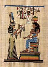 Vintage Hand Painted Ancient Egyptian Papyrus -Queen Nefertari offerings-12x16” picture
