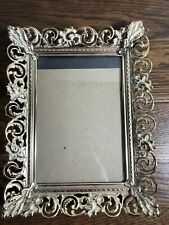 Vintage 5 x 7 Gold/White Filigree Ornate Metal Picture Frame EASEL/Hang picture