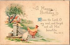 1930 Posted Postcard A Happy Birthday Chicken Farm Water Well USA Bible Verse picture