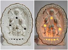 Vintage Ivory w/ Gold Trim Guardian Angel Figurine with 2 Children Night Light picture