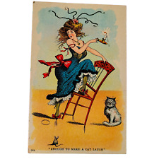 Rare Cat & Mouse Keystone Country Life no 90 Postcard Woman Vintage Humor picture