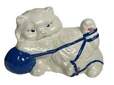 VTG White Ceramic Persian Cat Playing with Yarn Figure Kitty Kitten Statue 12” picture