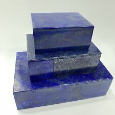 Set of 3 New Lapis Lazuli Jewelry Boxes Natural Color Hand Carved Crystal Stone picture