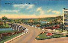 Des Moines Iowa~18th Street Viaduct & Bridge~RR Tracks~Trains~1940s Linen PC picture