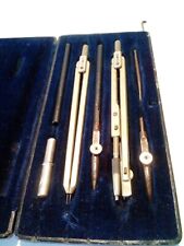 ANTIQUE E O RICHTER CO DRAFTING TOOLS FULL SET OF SCHOLA ORIGINAL BOX 7 PIECES picture