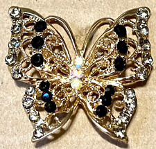 Gorgeous Lg  Gold Metal 3D BUTTERFLY Realistic Button w Many Rhinestones 1 7/8” picture