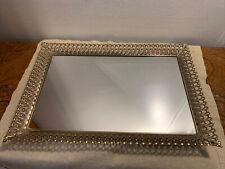 VTG  VANITY MIRROR TRAY GOLD RETICULATED BORDER HOLLYWOOD REGENCY RECTANGULAR picture