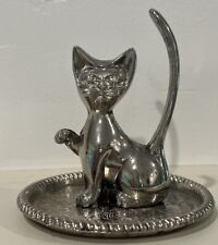 Vintage Silver Plate Cat Ring Holder Trinket Dish picture
