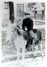 1920s Boy Riding Donkey City Street Newsie Photo Negative Vintage Americana B&W picture