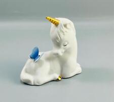 Vintage Enesco Porcelain Unicorn w/ Blue Butterfly Figurine 3.5