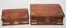 Fantastic vintage wood wooden boxes with metal inlay decor picture