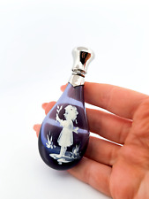 A Faceted Vintage Victorian Style Blue Novelty Perfume Bottle with Painted Girl picture