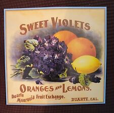 Duarte Monrovia Los Angeles Sweet Violets Orange Citrus Fruit Crate Label Print picture