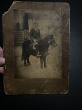 Antique 5x4 Cabinet Photograph Young Man with Horse Mounted 1900 Animal picture