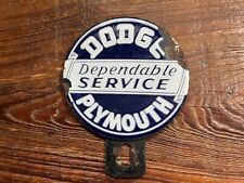 VINTAGE 1940'S DODGE PLYMOUTH DEALER LICENSE PLATE TOPPER PORCELAIN VERY RARE  picture