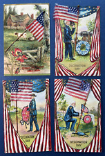 RARE SET 4 Novelty Antique Patriotic Postcards. Decoration Day. Flags, Glitter picture