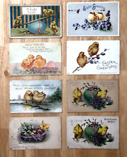 ANTIQUE EARLY 1900s LOT OF 8 EASTER CHICK POSTCARDS - 5 WITH 1 & 2 CENT STAMPS picture