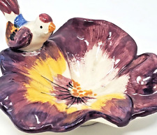 Bird On Pansy Birdbath Hand Painted Porcelain Made in Japan Tray Soap Dish READ picture