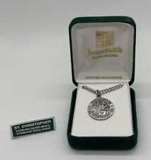 Vintage Round Sterling Silver St Christopher Medal Charm New In Box picture