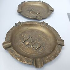 Antique Solid Brass Cigarette 2 Pieces 1115 G Ashtray Smock Heavy Vintage 7 IN